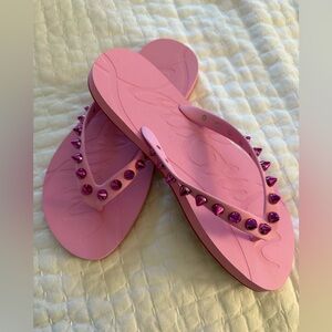 BRAND NEW Louboutin Pink Studded Flip Flops!